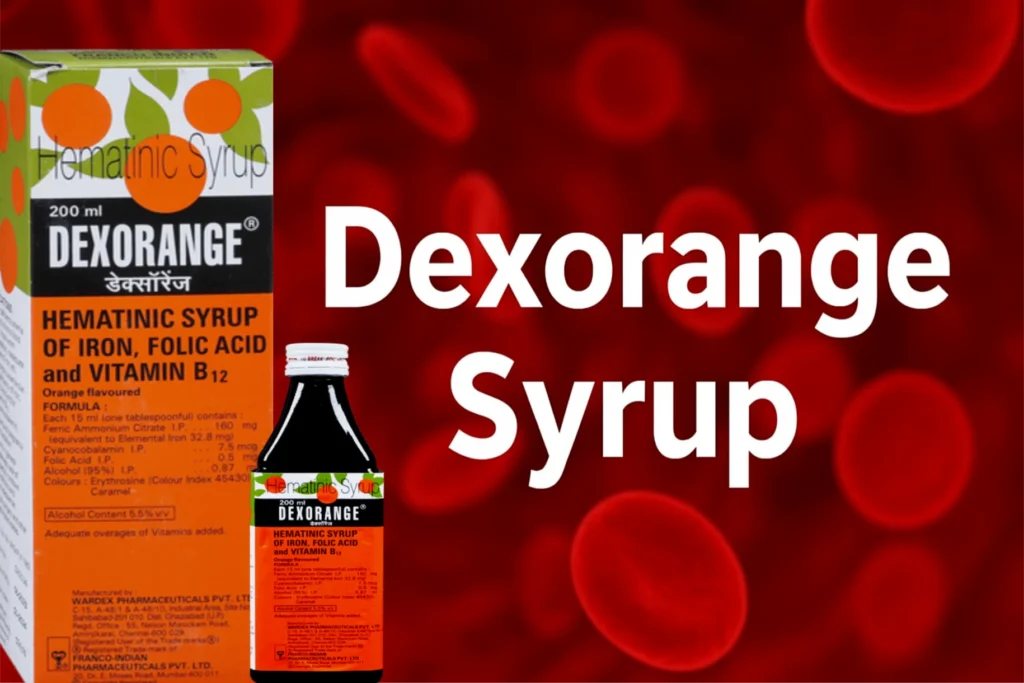 Dexorange Syrup – खून की कमी और कमजोरी दूर करने वाला असरदार हर्बल सप्लीमेंट Dexorange Syrup की बोतल, खून की कमी और कमजोरी दूर करने वाला हर्बल सप्लीमेंट