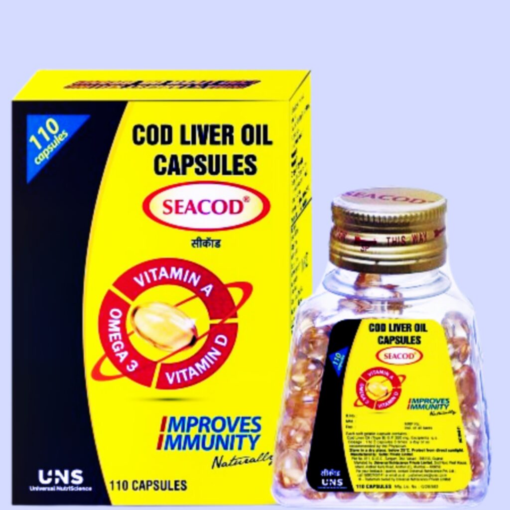 Seacod Cod Liver Oil Capsule 300 mg | Omega-3, Vitamins D & A | Immune & Heart Health