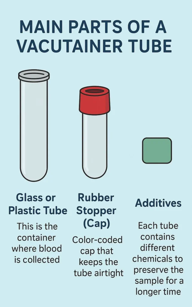 Vacutainer Tube के मुख्य भाग, main parts of vacutainer Tube 